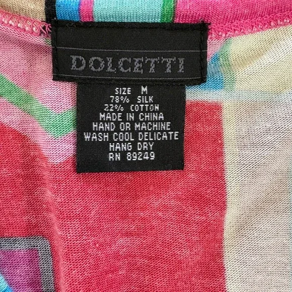 Vintage Dolcetti Colorful Cropped 3/4 Sleeve Colorful Silk Blend Top Women's Med - Picture 2 of 4
